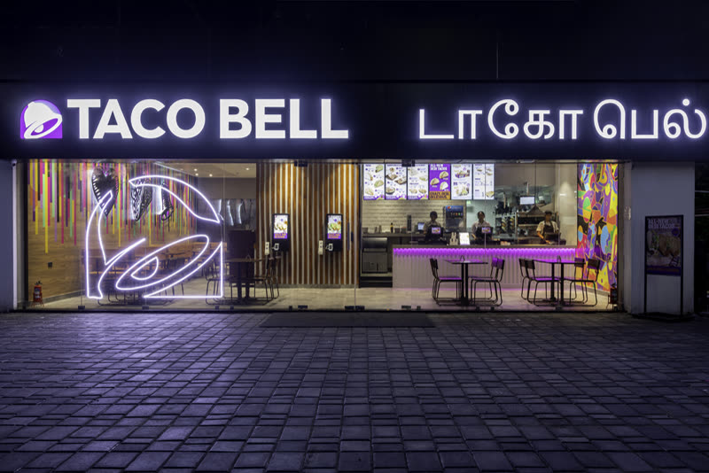 Taco Bell counter and menu board, trading